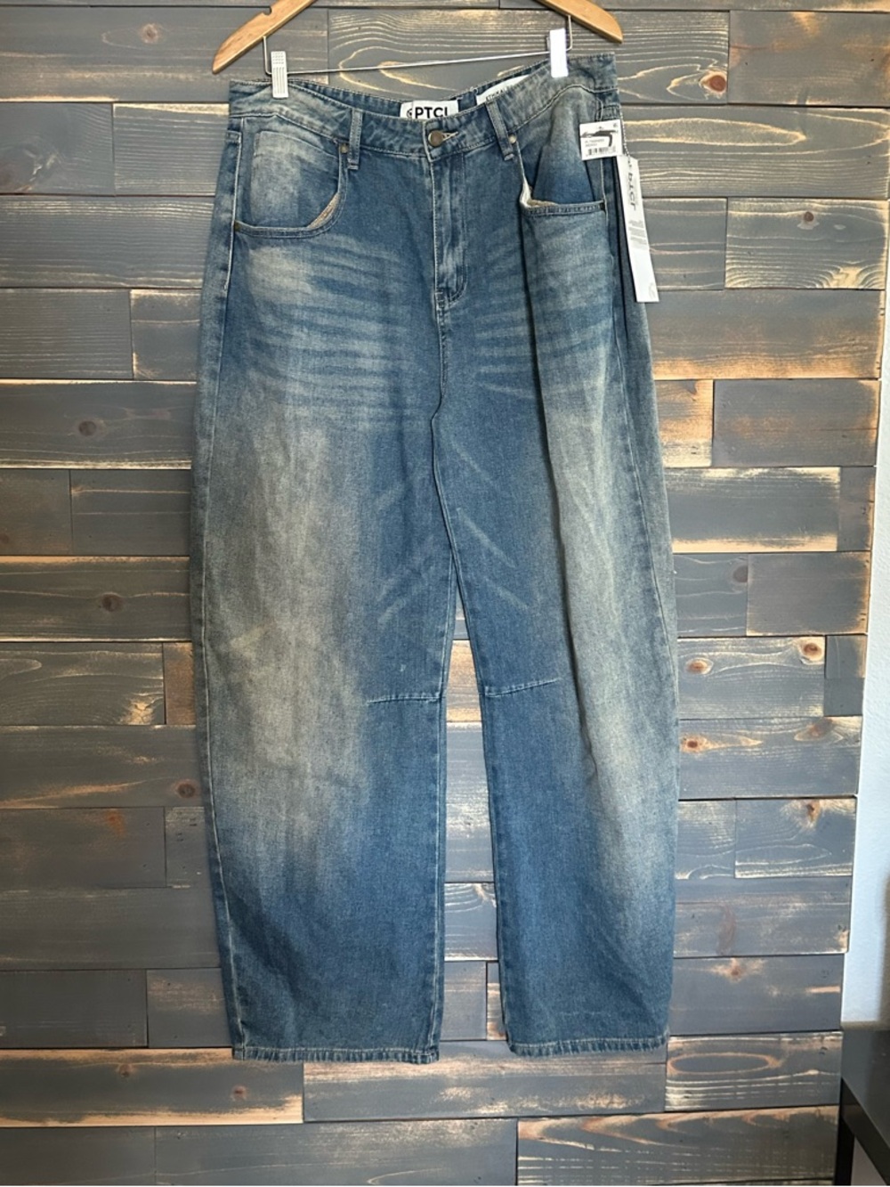 PTCI Women's Wide Leg Flare Jeans in Washed Blue